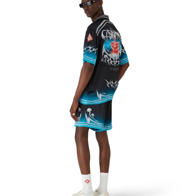 Cămășă din satin de mătase cu mâneci scurte Blades