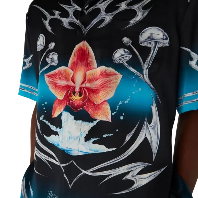 Cămășă din satin de mătase cu mâneci scurte Blades