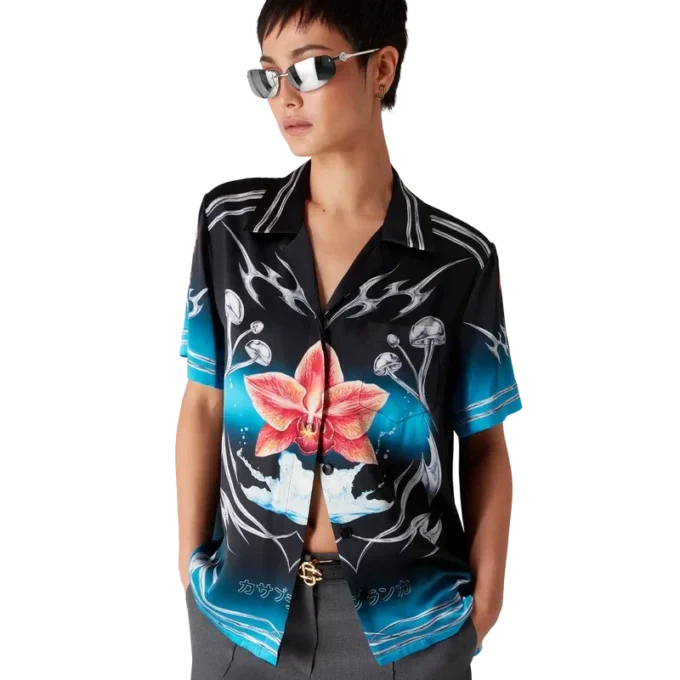 Cămășă din satin de mătase cu mâneci scurte Blades Cămășă din satin de mătase cu mâneci scurte Blades