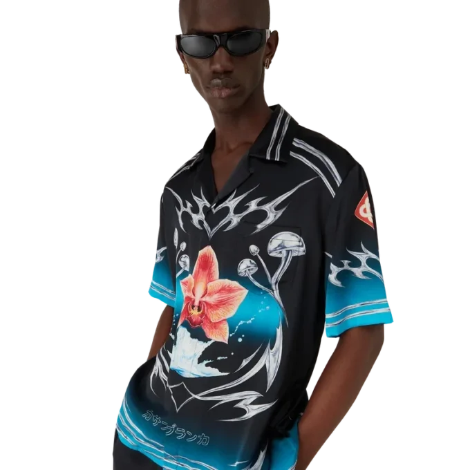 Cămășă din satin de mătase cu mâneci scurte Blades