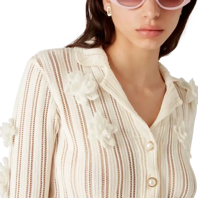 Cămășă din tricotaj cu dantelă florală Cămășă din tricotaj cu dantelă florală