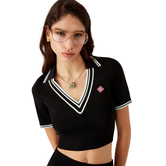 Cămășă polo cu guler în V din viscoză Cămășă polo cu guler în V din viscoză