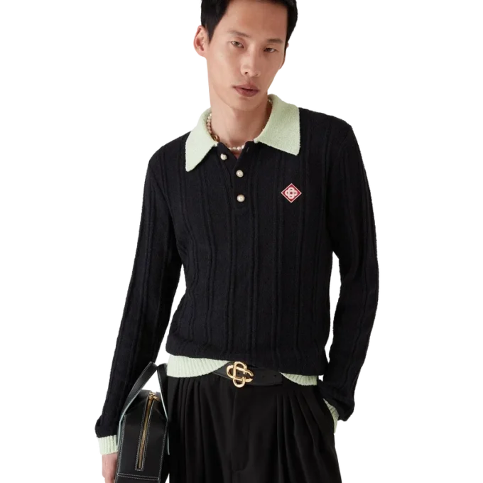 Cămășă polo cu mâneci lungi din țesătură bouclé