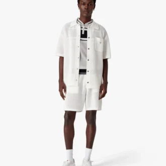 Cămașă albă din plasă cu mâneci scurte