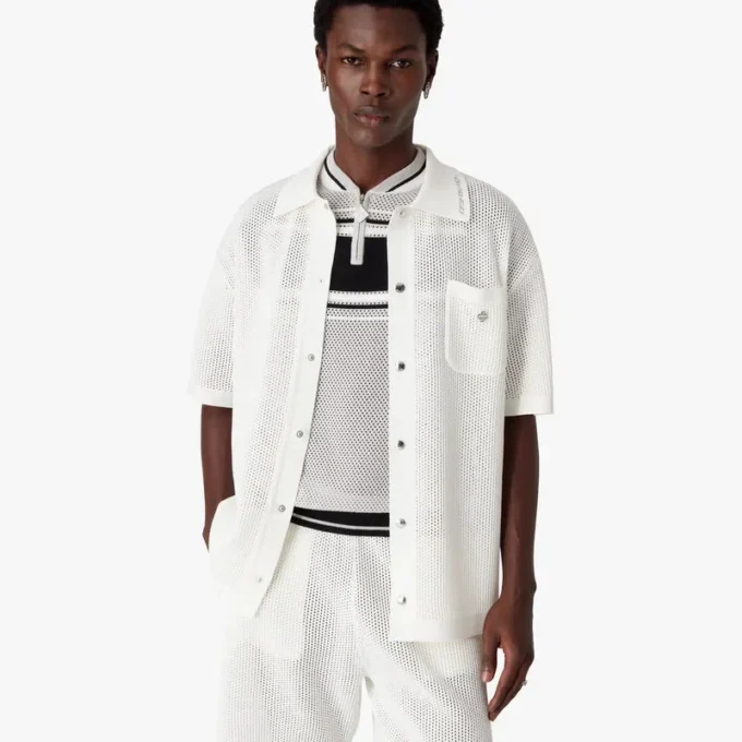 Cămașă albă din plasă cu mâneci scurte Cămașă albă din plasă cu mâneci scurte