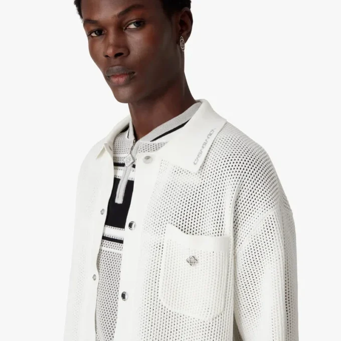 Cămașă albă din plasă cu mâneci scurte Cămașă albă din plasă cu mâneci scurte