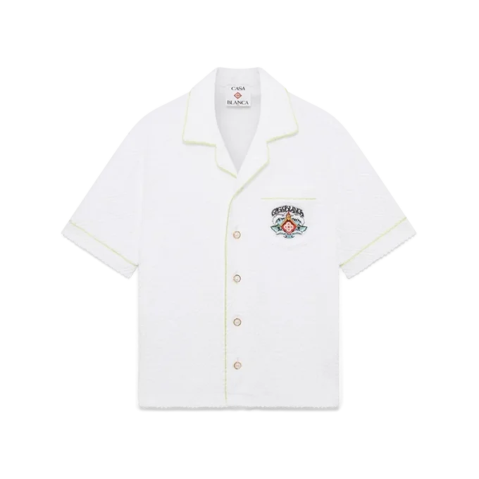 Cămașă clasică din material de prosop cu mâneci scurte, albă Cămașă clasică din material de prosop cu mâneci scurte, albă