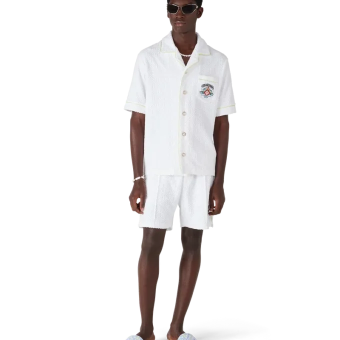 Cămașă clasică din material de prosop cu mâneci scurte, albă Cămașă clasică din material de prosop cu mâneci scurte, albă