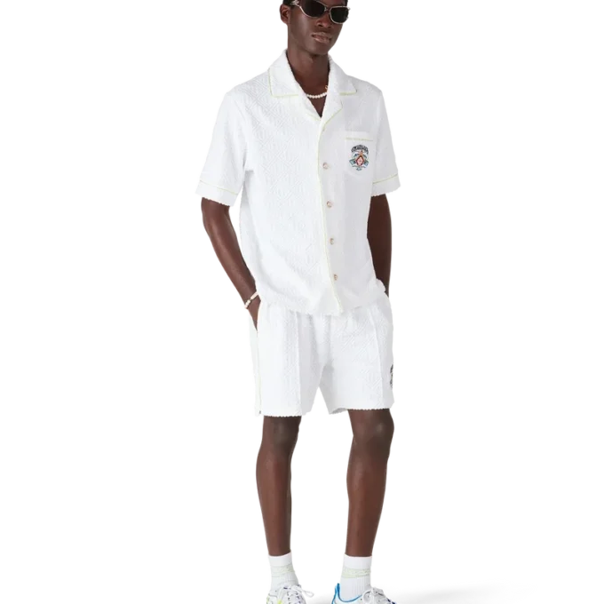 Cămașă clasică din material de prosop cu mâneci scurte, albă Cămașă clasică din material de prosop cu mâneci scurte, albă