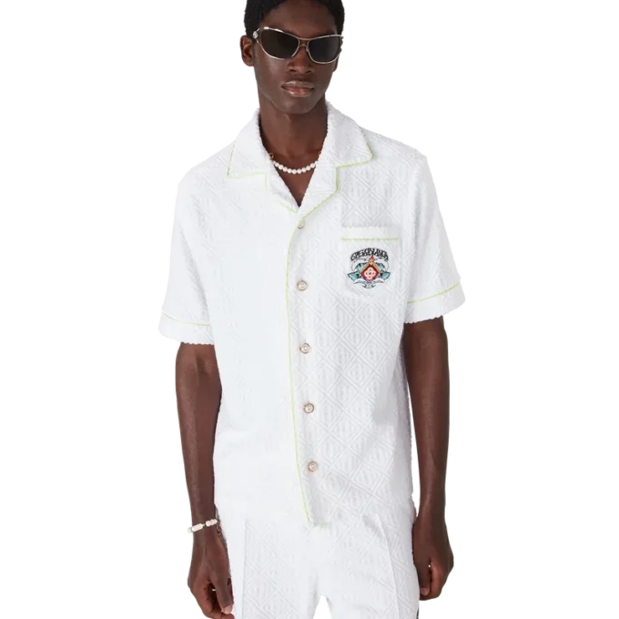 Cămașă clasică din material de prosop cu mâneci scurte, albă Cămașă clasică din material de prosop cu mâneci scurte, albă