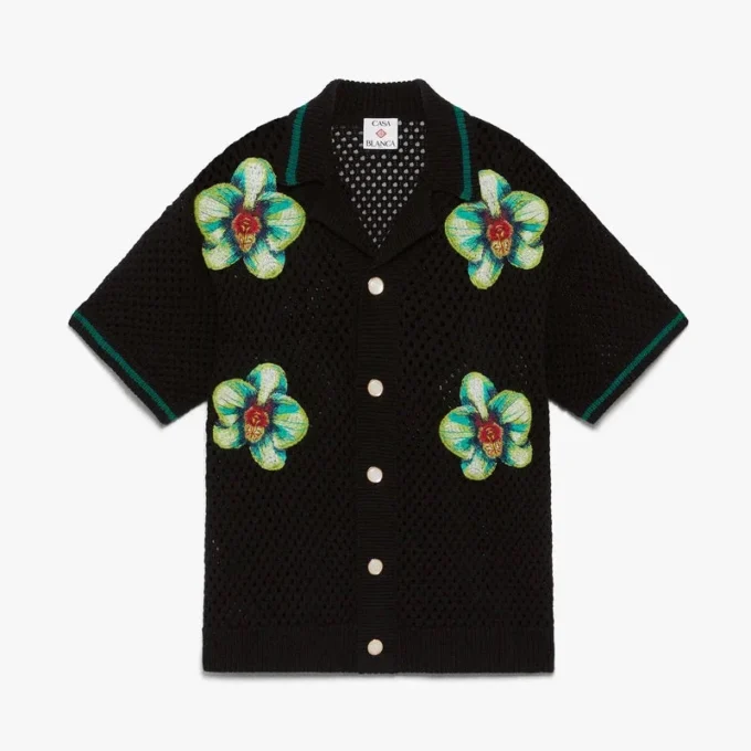 Cămașă croșetată cu pantaloni scurți și broderie Glitch Orchid