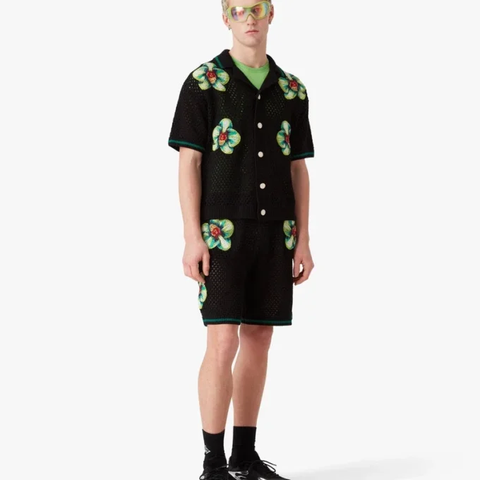 Cămașă croșetată cu pantaloni scurți și broderie Glitch Orchid