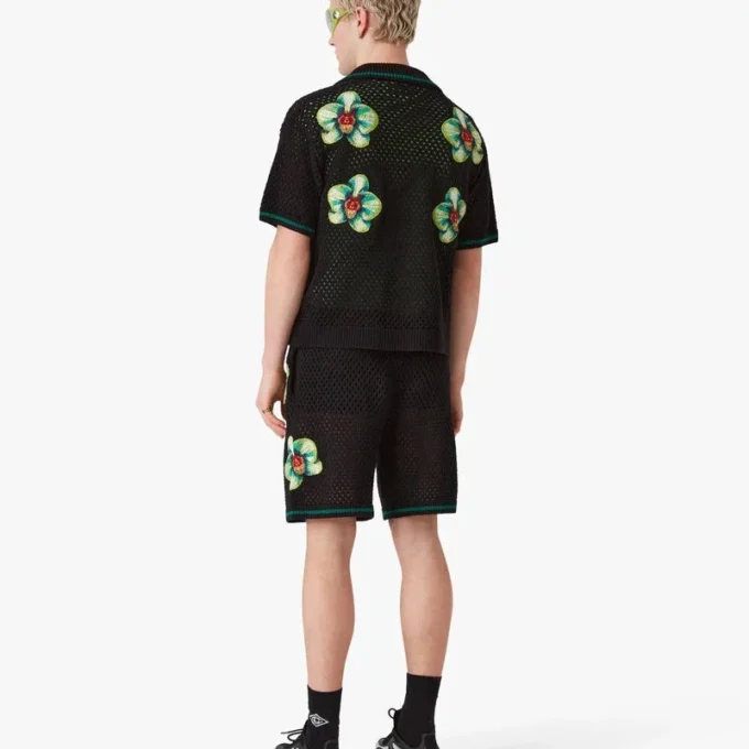 Cămașă croșetată cu pantaloni scurți și broderie Glitch Orchid