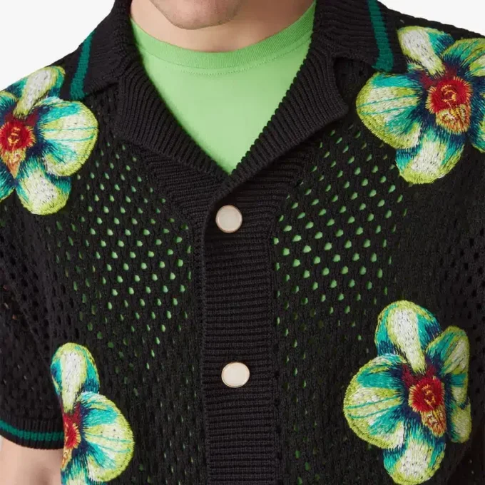 Cămașă croșetată cu pantaloni scurți și broderie Glitch Orchid