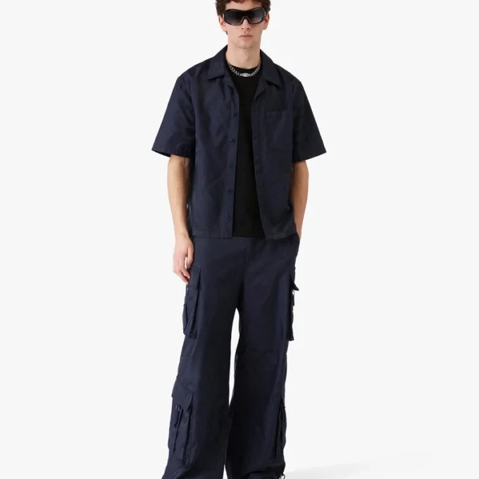 Cămașă cu mânecă scurtă, monogramă în tonuri de albastru închis