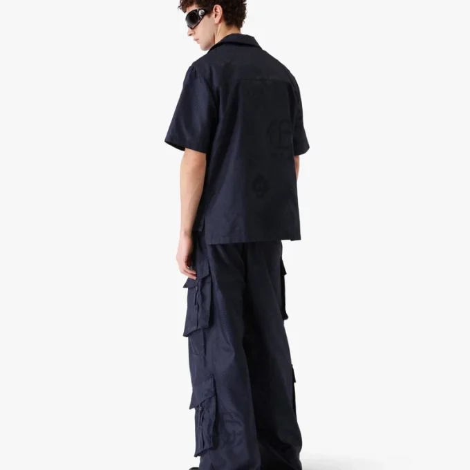 Cămașă cu mânecă scurtă, monogramă în tonuri de albastru închis