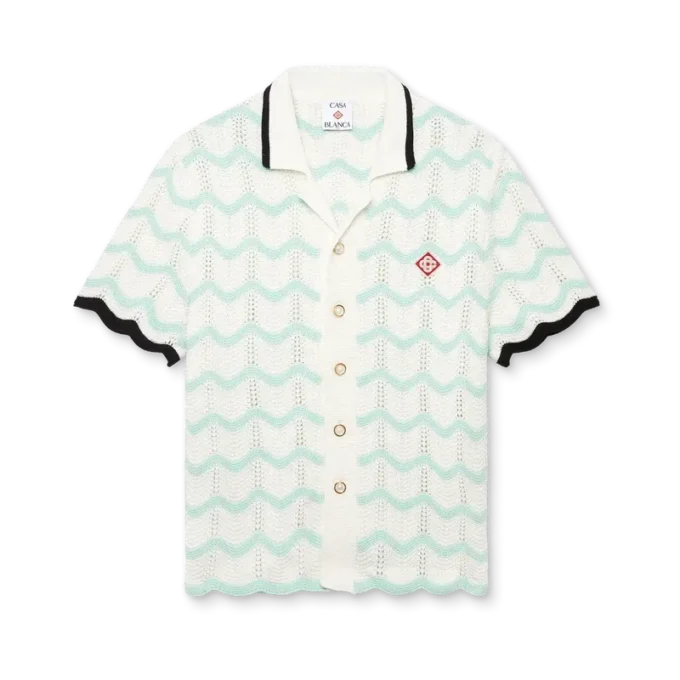 Cămașă cu mâneci scurte din bumbac croșetat cu efect de undă degradată