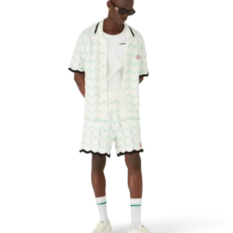 Cămașă cu mâneci scurte din bumbac croșetat cu efect de undă degradată