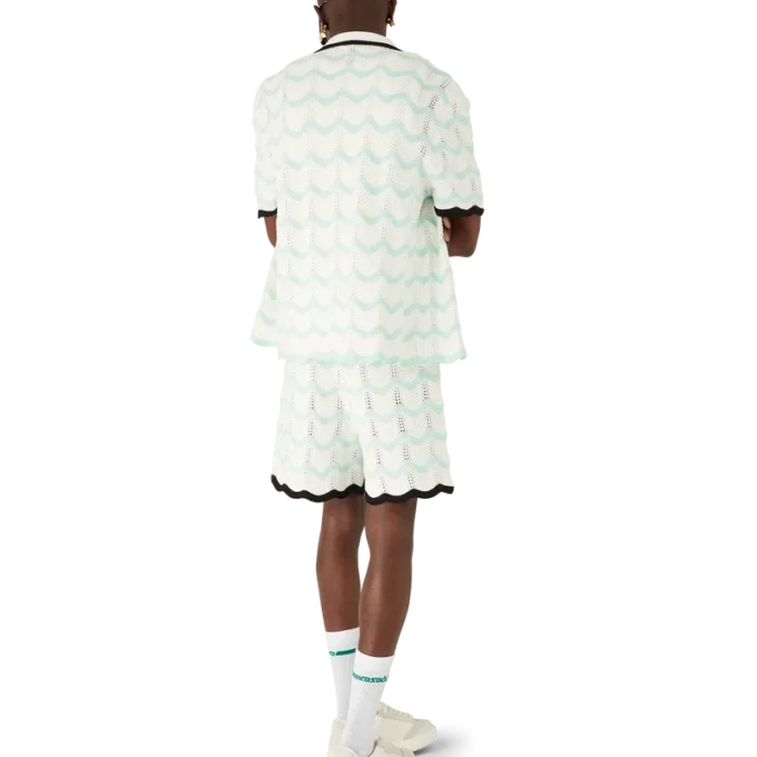 Cămașă cu mâneci scurte din bumbac croșetat cu efect de undă degradată