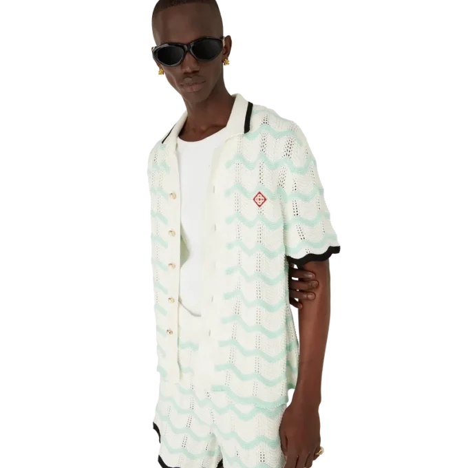 Cămașă cu mâneci scurte din bumbac croșetat cu efect de undă degradată