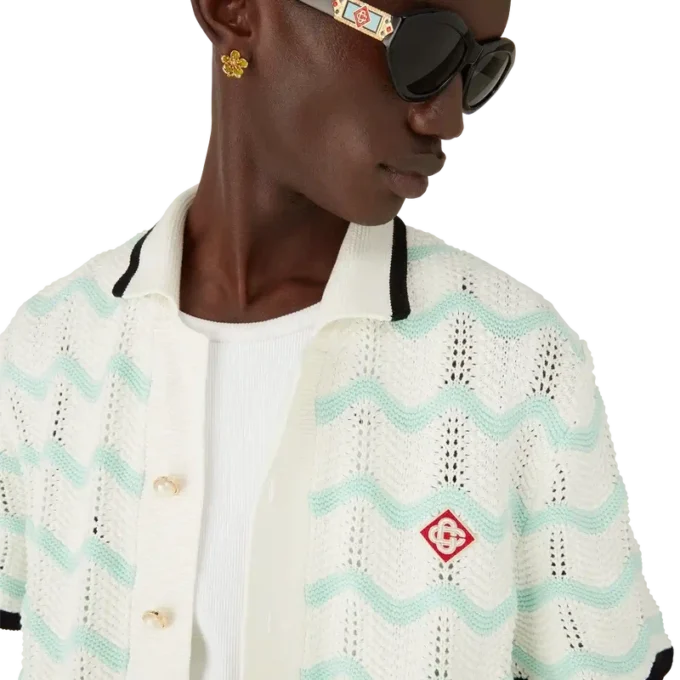 Cămașă cu mâneci scurte din bumbac croșetat cu efect de undă degradată