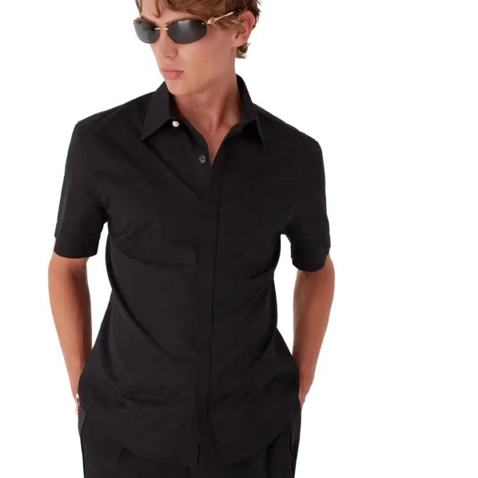 Cămașă cu mâneci scurte din bumbac cu monogramă