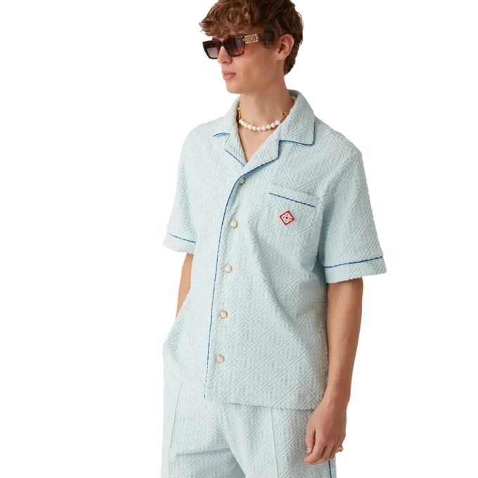 Cămașă cu mâneci scurte din material de prosop cu monogramă Cămașă cu mâneci scurte din material de prosop cu monogramă