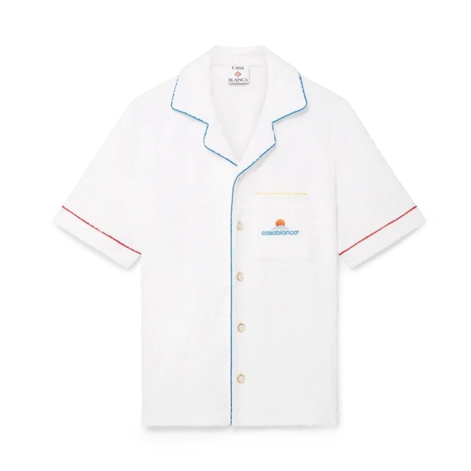 Cămașă cu mâneci scurte din material de prosop cu monogramă Jacquard Cămașă cu mâneci scurte din material de prosop cu monogramă Jacquard