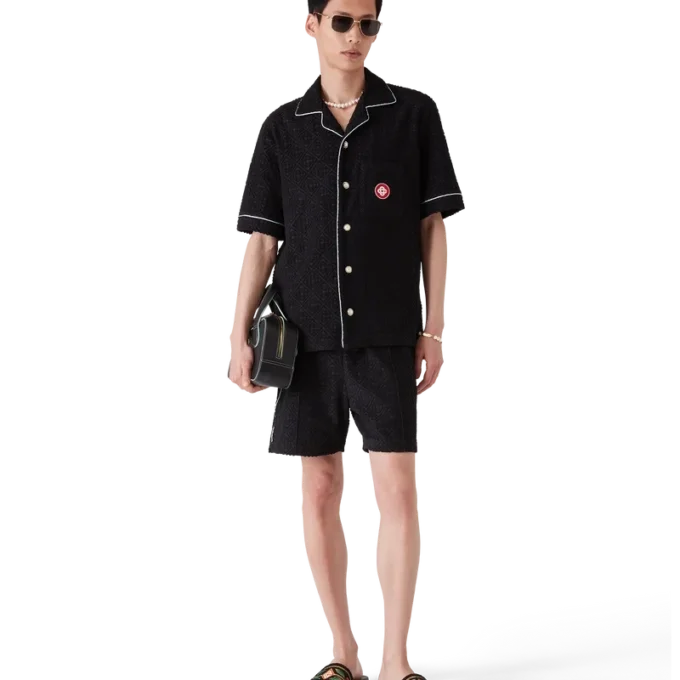 Cămașă cu mâneci scurte din material de prosop cu monogramă Jacquard Cămașă cu mâneci scurte din material de prosop cu monogramă Jacquard