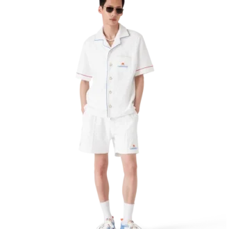 Cămașă cu mâneci scurte din material de prosop cu monogramă Jacquard