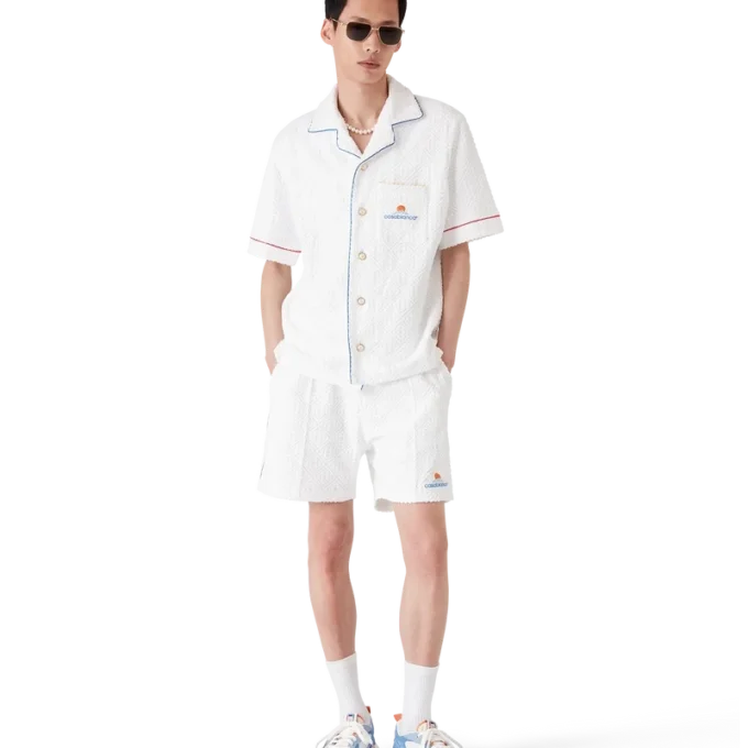 Cămașă cu mâneci scurte din material de prosop cu monogramă Jacquard Cămașă cu mâneci scurte din material de prosop cu monogramă Jacquard