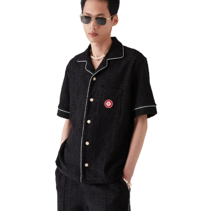 Cămașă cu mâneci scurte din material de prosop cu monogramă Jacquard Cămașă cu mâneci scurte din material de prosop cu monogramă Jacquard