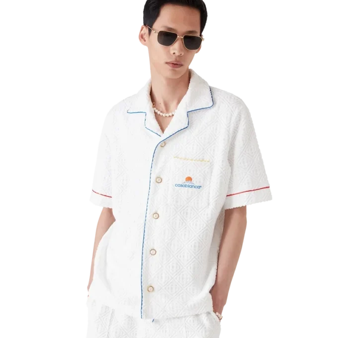 Cămașă cu mâneci scurte din material de prosop cu monogramă Jacquard Cămașă cu mâneci scurte din material de prosop cu monogramă Jacquard