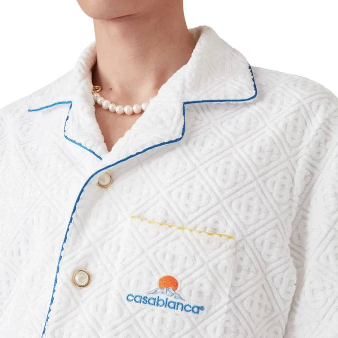 Cămașă cu mâneci scurte din material de prosop cu monogramă Jacquard Cămașă cu mâneci scurte din material de prosop cu monogramă Jacquard