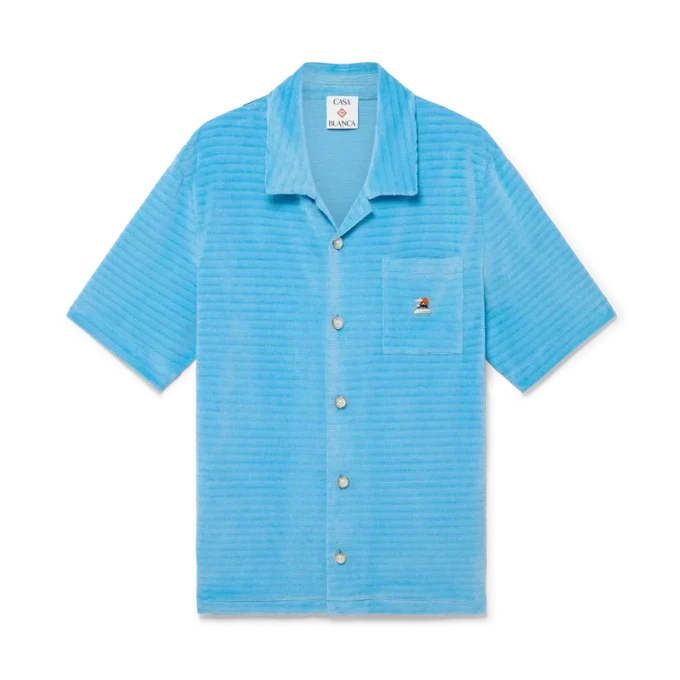 Cămașă cu mâneci scurte din velur cu dungi