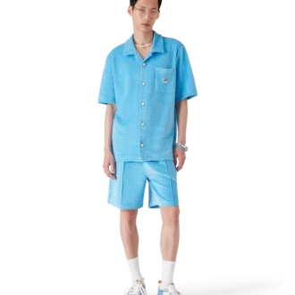 Cămașă cu mâneci scurte din velur cu dungi