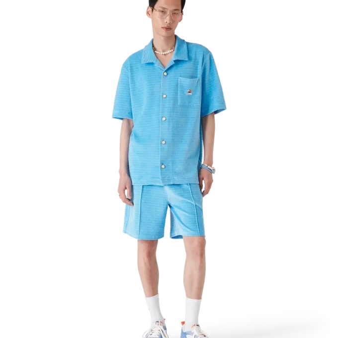 Cămașă cu mâneci scurte din velur cu dungi