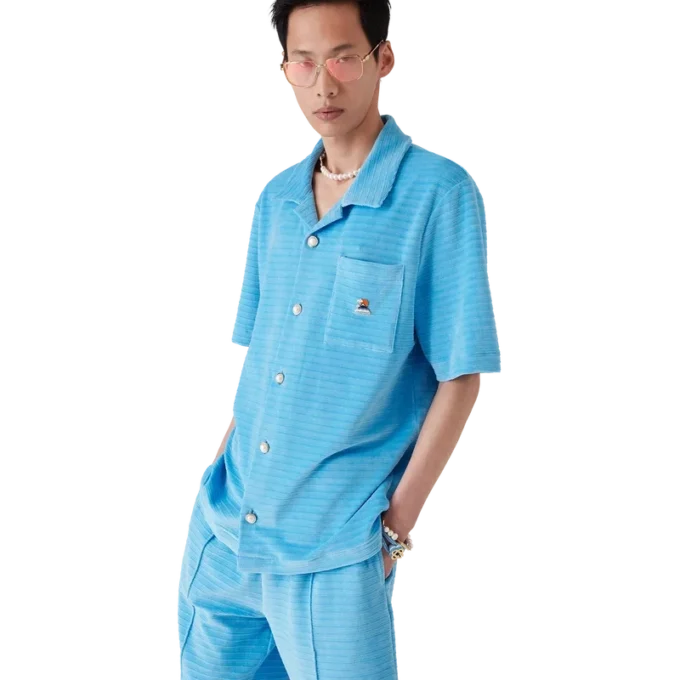 Cămașă cu mâneci scurte din velur cu dungi