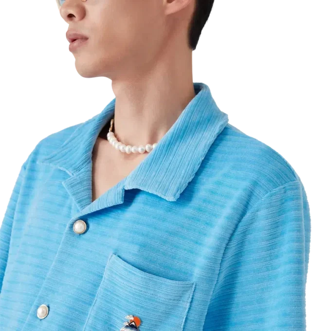 Cămașă cu mâneci scurte din velur cu dungi