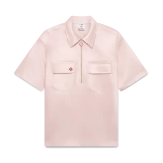 Cămașă cu mâneci scurte și fermoar pe un sfert din satin pentru pantaloni scurți