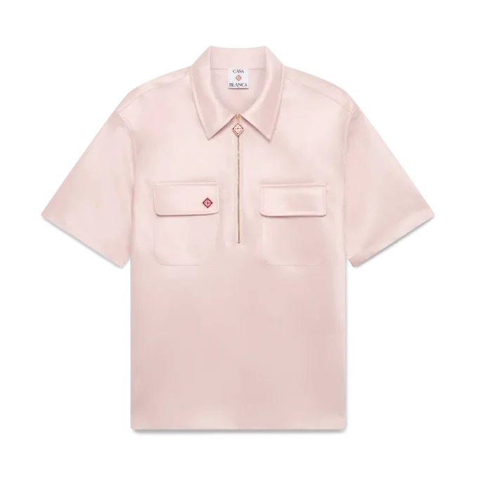 Cămașă cu mâneci scurte și fermoar pe un sfert din satin pentru pantaloni scurți