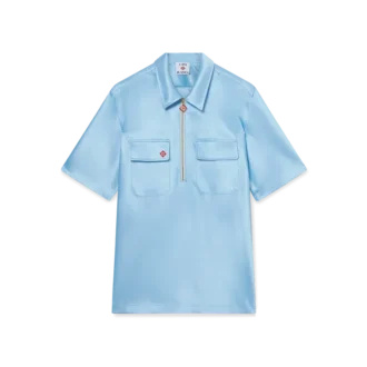 Cămașă cu mâneci scurte și fermoar pe un sfert din satin pentru pantaloni scurți