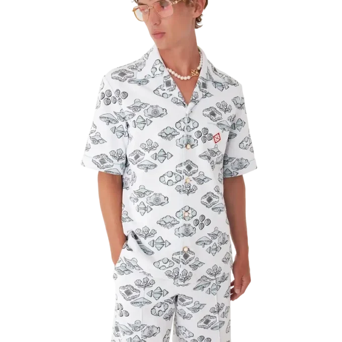 Cămașă cu mâneci scurte și motiv jacquard