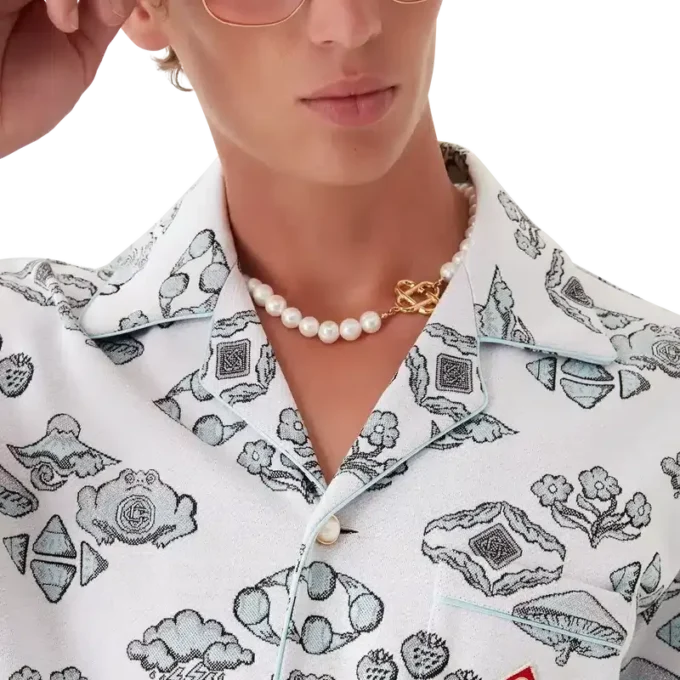 Cămașă cu mâneci scurte și motiv jacquard