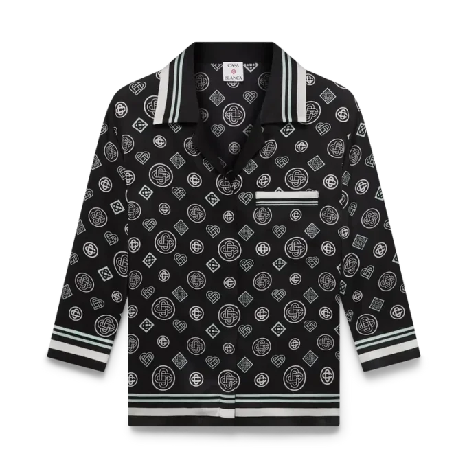 Cămașă de pijama din satin de mătase cu monogramă