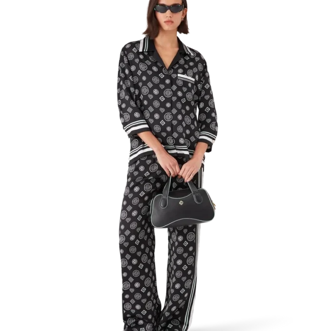 Cămașă de pijama din satin de mătase cu monogramă