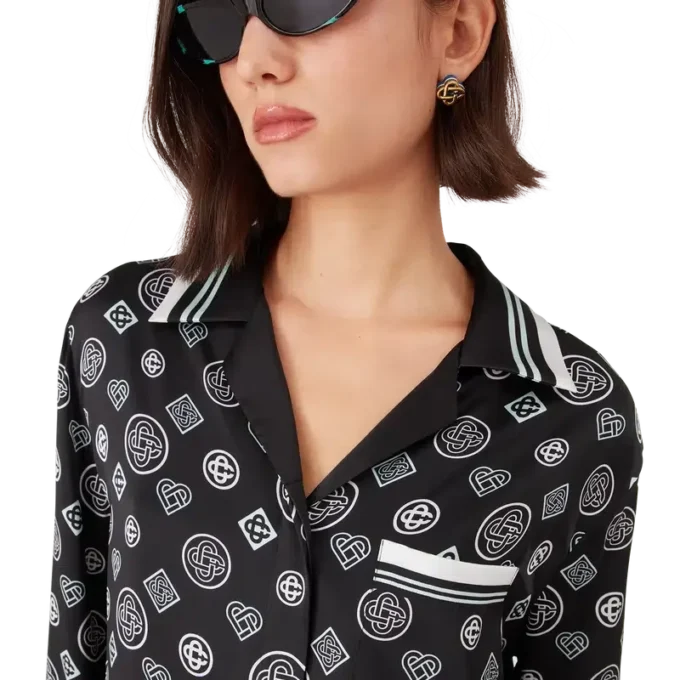 Cămașă de pijama din satin de mătase cu monogramă