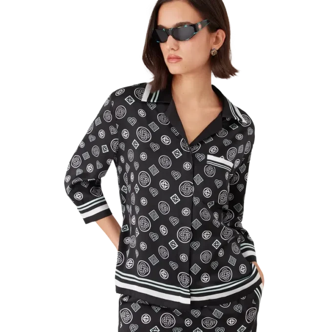 Cămașă de pijama din satin de mătase cu monogramă