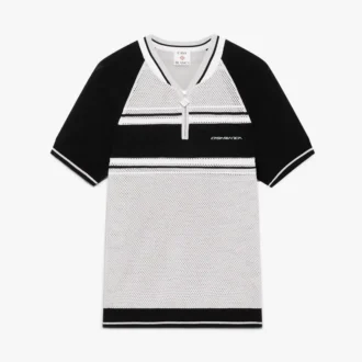 Cămășa de polo cu mâneci scurte, cu fermoar și dungi din plasă metalică