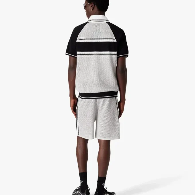 Cămășa de polo cu mâneci scurte, cu fermoar și dungi din plasă metalică